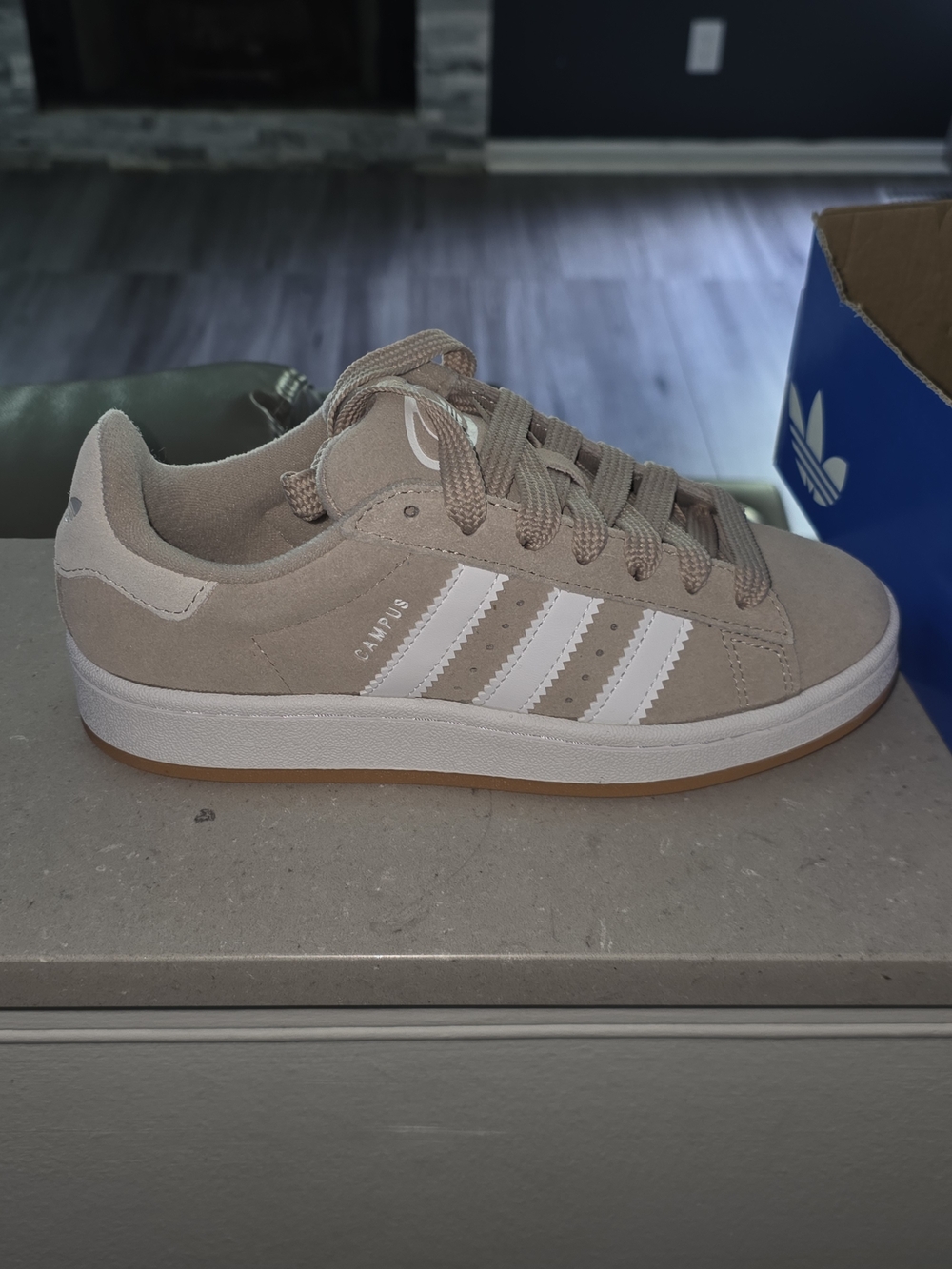 Adidas Campus Suede Sneaker in Beige with White Stripes